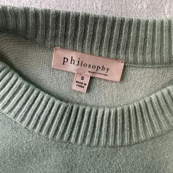 PHILOSOPHY Polka Dot Balloon Sleeve Sweater • Green & White • Size S • Crew Neck - Picture 4 of 5